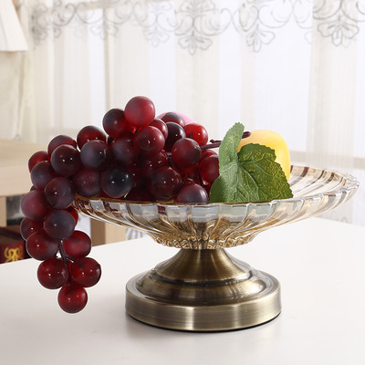 direct deal stripe Fruit plate trumpet European style originality decorate Alloy base transparent Glass fruit plate