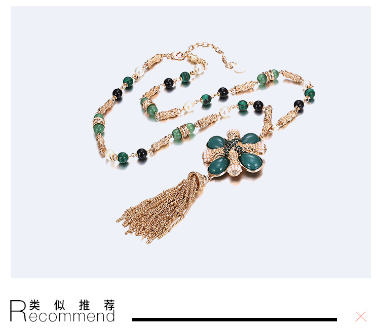 Occident and the United States alloy Inlaid pearl necklace (Golden dark green)NHNTF1277-Golden dark green