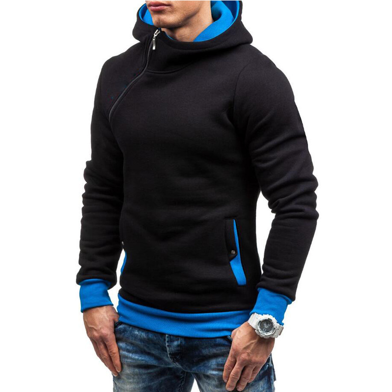 Men's Clothing men's autumn and winter new hooded sweater pullover men's diagonal zipper hooded sweater multi color_voghion.com