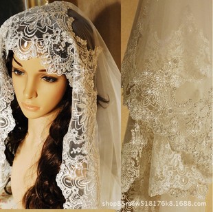Special offer wholesale lace sequins lace long 3 M trailing veil bridal wedding yarn accessories Photo Veil White