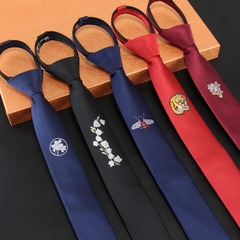 Embroidered Tie for Men - Korean Style Narrow Version 5cm Student Fine Small Personality Lazy Zipper Easy-to-Pull Lanyard Tie with Printing