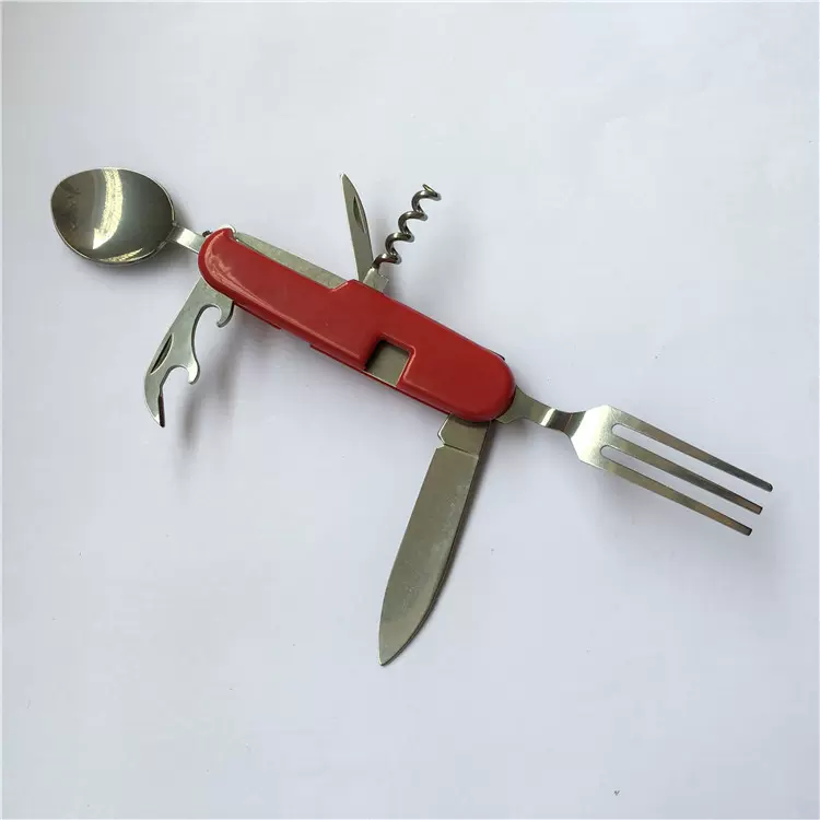 小六开野营折叠刀叉勺组合 不锈钢餐具刀叉 多功能小刀拆装餐具