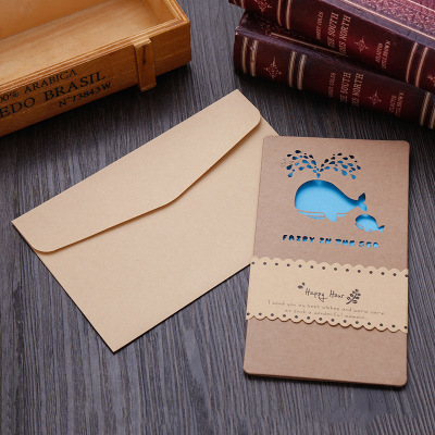 Retro Hollow Kraft paper Greeting cards lovely animal originality Mother's Day Blessing gift love Birthday Card customized