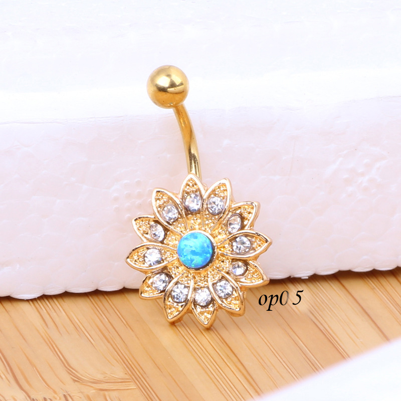 European American Hot New Boutique Golden Navel Binding Petals Opal Stone Belly Ring detail image 10