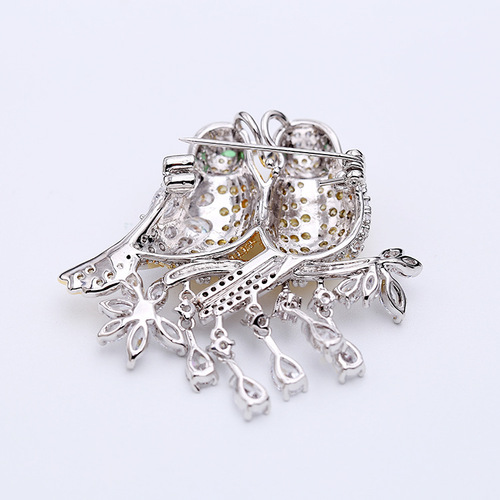 Korean version of light luxury color zircon high-end brooch women's suit accessories brooch couple bird love bird corsage