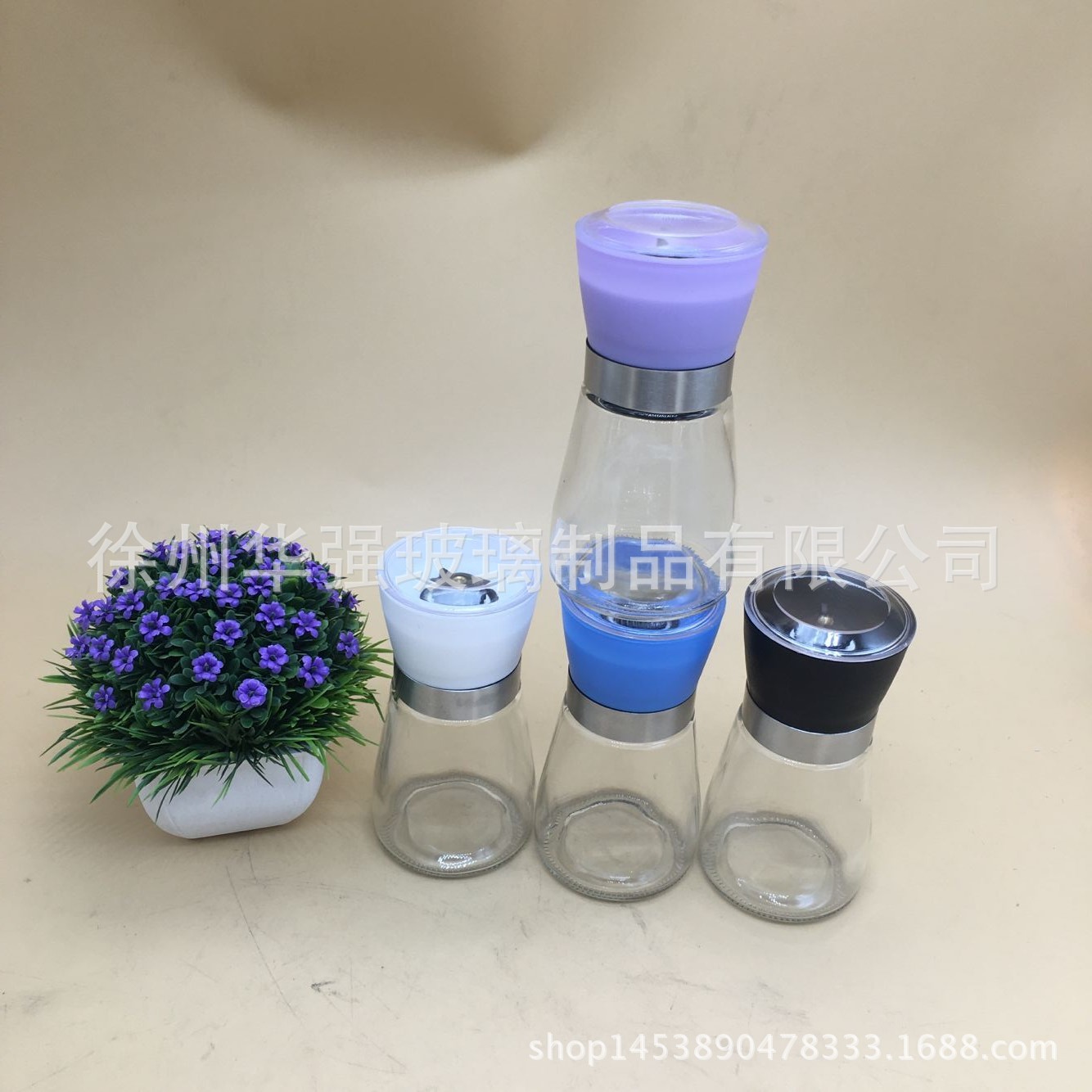 厂家直销304不锈钢黑胡椒研磨器 玻璃调味罐厨房手动花椒粉磨