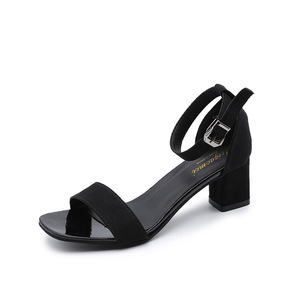 ស្បែកជើងកែង Sandals new thick with black student wild open-toed buckle strap Roman High Heels PZ549187