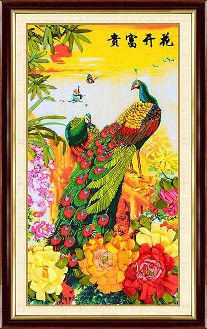 Oujin nianhua Bordado Cinta Directa DE LA Fábrica de impresión en color colgando pintura Pavo Real imagen auspicioso una sala de estar decoración de entrada