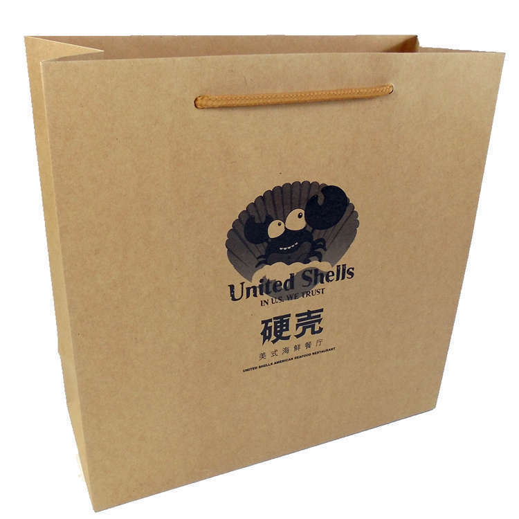 定制棉绳提手单色印刷牛皮纸袋 上海美式海鲜餐厅打包牛皮纸袋