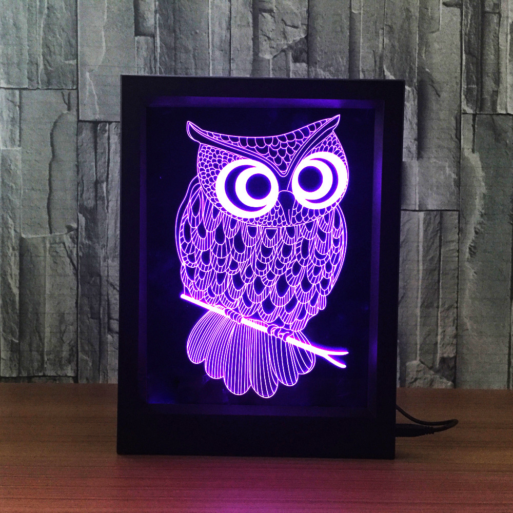 相框灯 创意3d灯 小恐龙乌龟猫头鹰海豚马头小夜灯