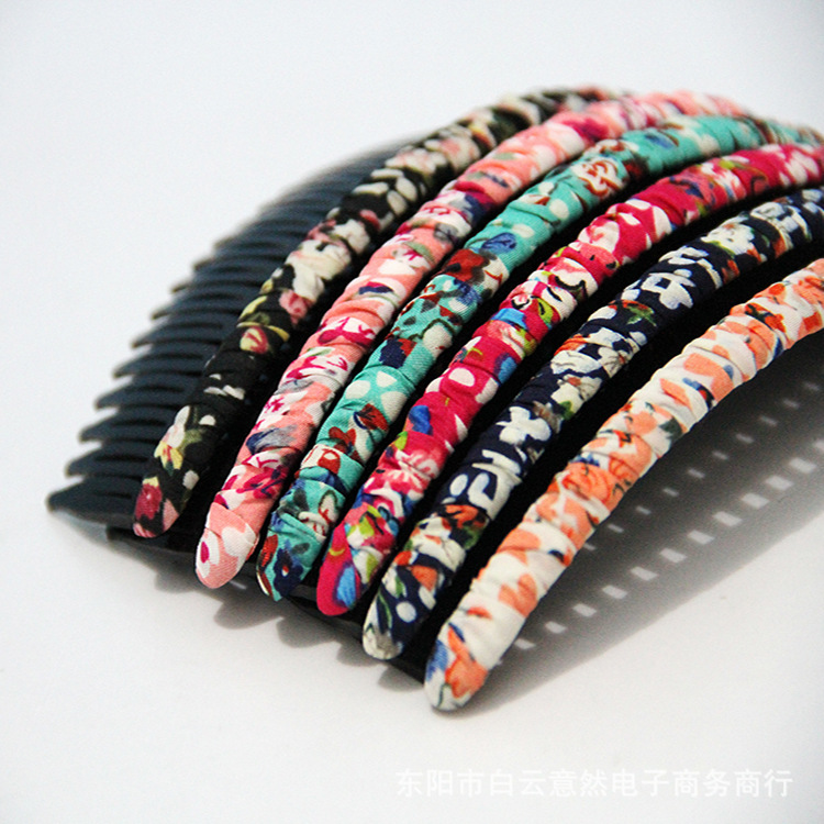 厂家直销简单绕布手工头饰刘海发夹发卡24齿韩版发梳插梳|ru