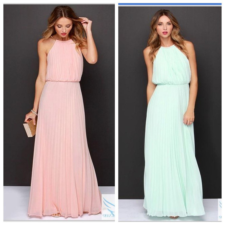 Fast selling Europe and the United States new eBay foreign trade popular sleeveless rein pleated fashion sexy dress long skirt