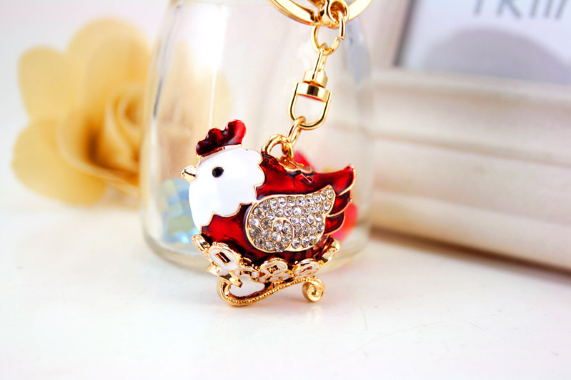 39g Weight Birthday Occasion Alloy, Metal Material Animal Pattern Unisex Gender Cute Diamond Zodiac Chicken Metal Pendant Keychain 3