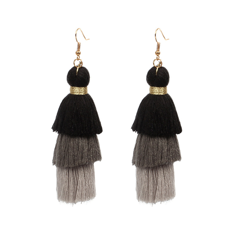 10g Weight Earrings Classification Women'S Gender Fashion Style Purple, Red, Green, Black Color Hot-selling Multilayer Tassel Wild Long Bohemian Style Earrings 1
