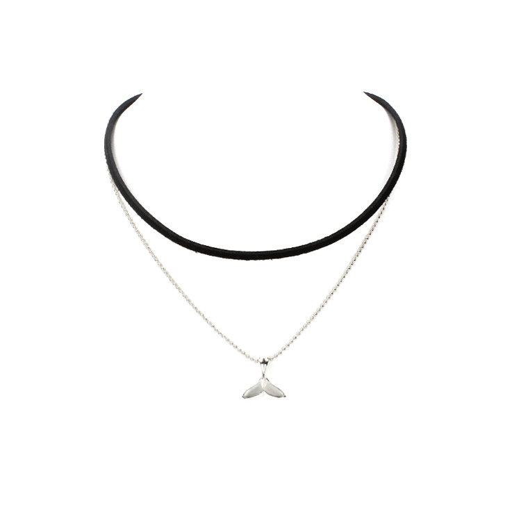 6g Weight Necklace Classification Wedding, Travel Occasion Women'S Gender Silver Color Korean Velvet Multilayer Fish Tail Creative Choker Mermaid Tail Short Necklace 无