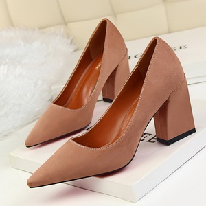 Han edition 1288-1 contracted comfortable with suede shallow pointed mouth thick with high professional OL shoes