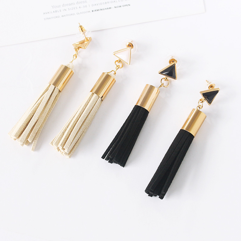 Metal Geometric Triangle Dripping Vintage Leather Tassel Earrings display picture 9