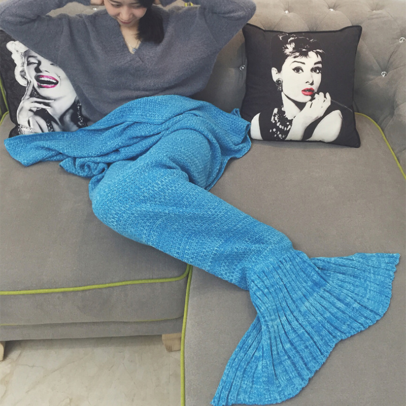 跨境专供成人常规美人鱼毯子毛毯毛线针织鱼尾巴毯沙发盖毯空调毯|ru