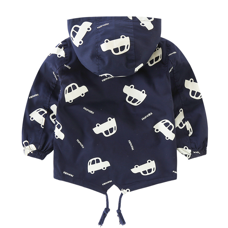 Children's Cotton Coat Coat Boy's Winter Children's Clothing Korean Full Print Car Jacket Girl's Cartoon Hooded Zipper Shirt