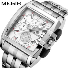 One piece drop shipping MEGIR steel band men's watch sports outdoor men's watch square watch 2018