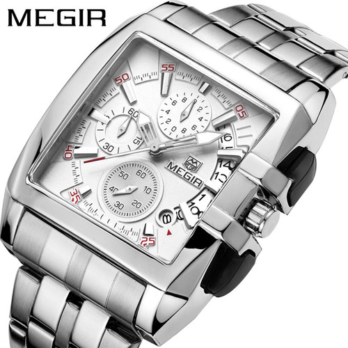 One piece drop shipping MEGIR steel band men's watch sports outdoor men's watch square watch 2018