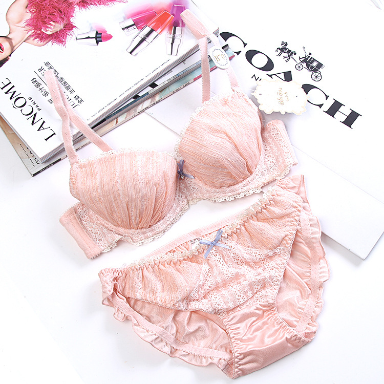 日本日系少女刺繡日單原單薄杯女性胸罩薄款內衣套裝80797