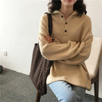 2017冬季新款韩国学院风百搭polo衫纽扣纯色宽松显瘦毛衣女