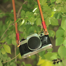 zeku真皮相机背带复古植鞣皮相机肩带牛皮手工绕线微单单反背带