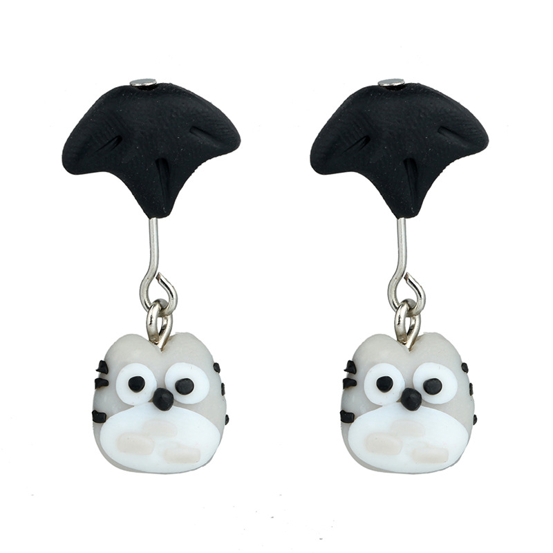 Creative Handmade Soft Ceramic Earrings Earrings Soft Ceramic Cartoon Umbrella Umbrella Totoro Earrings Wholesale Nihaojewelry display picture 3