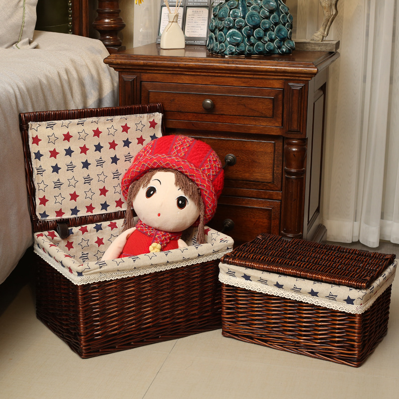Caja de almacenamiento al por mayor con tapa caja de almacenamiento de ratán tejido caja de almacenamiento ropa juguetes caja de almacenamiento en casa Willow