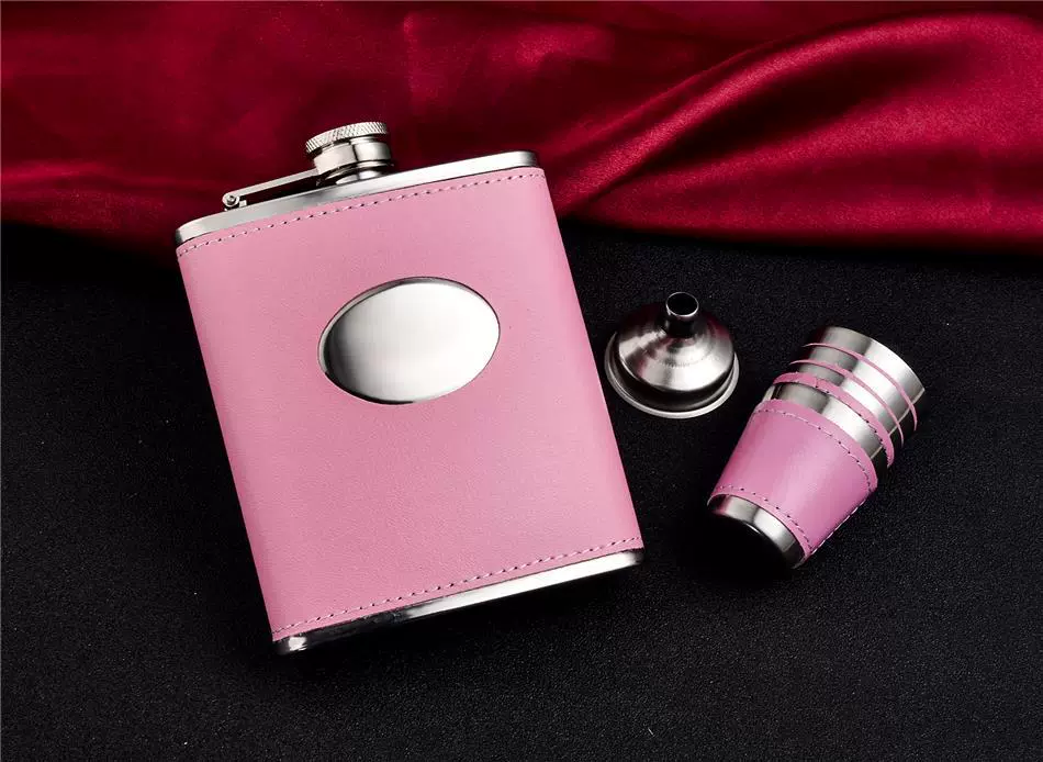 随身便携6oz8oz盎司贴皮不锈钢酒壶小酒壶304不锈绣钢金属酒壶