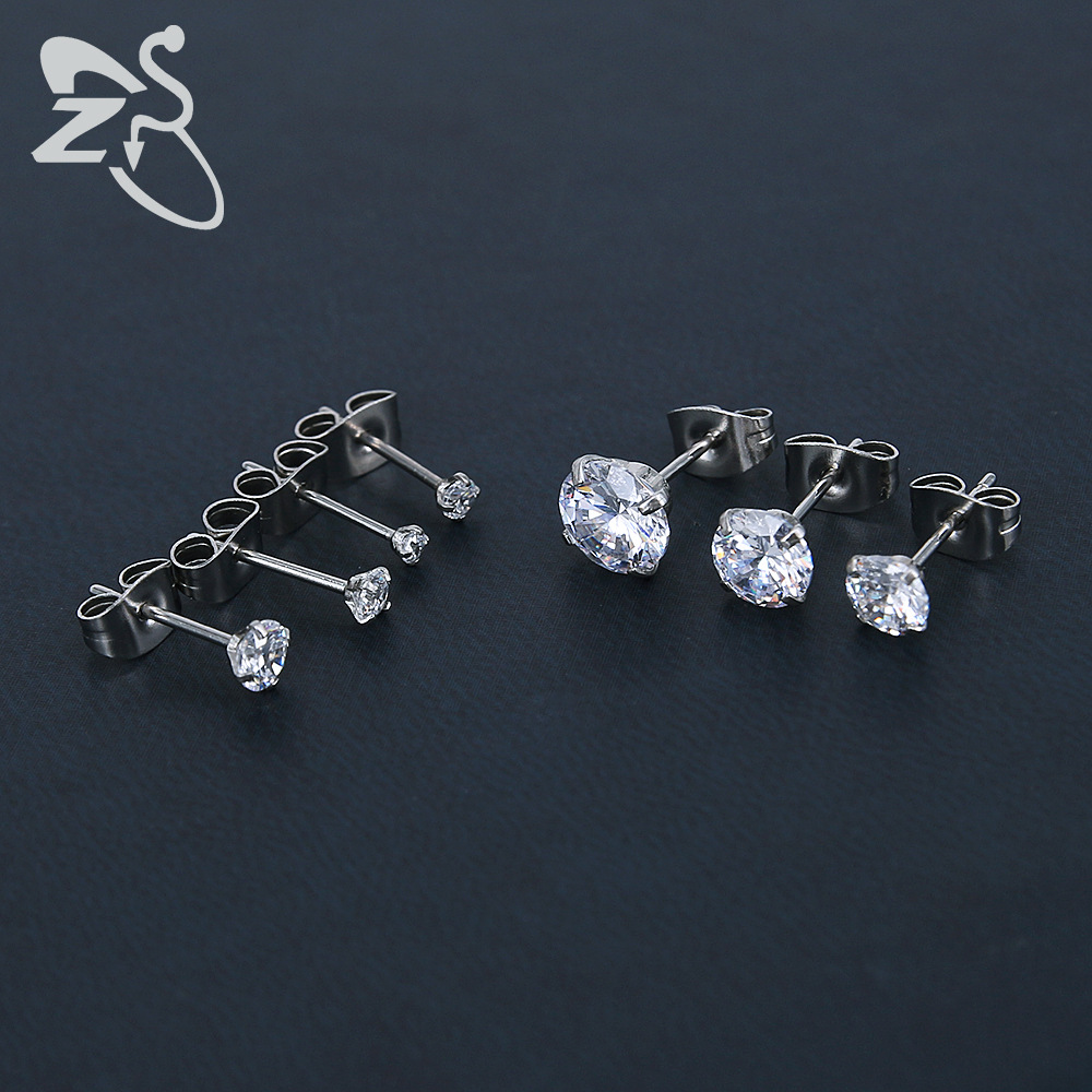 Stainless Steel Round CZ Ear Studs - Blue 0.8x10x8mm Geometric Piercing Earrings detail image 15