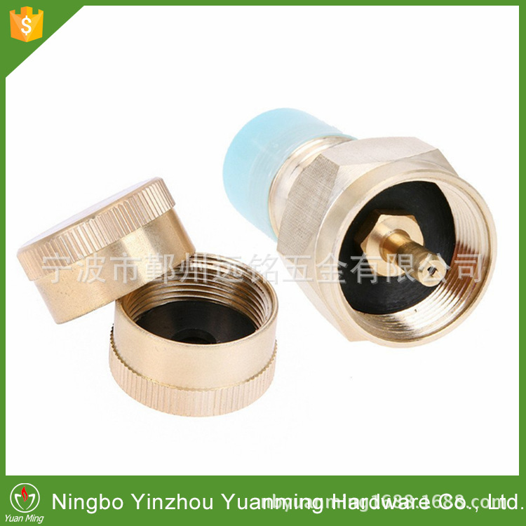 北美丙烷加注适配器Lp气体1lb小气瓶铜黄铜带气瓶保护盖帽子