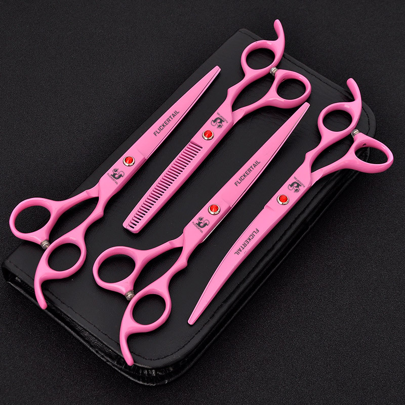 7.0寸 金花鼠 烤漆4把装 宠物美容剪刀 直剪 弯剪套装