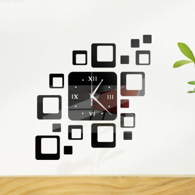 Manufactor Direct selling Box Wall clock Acrylic Mirror Wall clock television background Wall Sticker Clock Four bedroom clock B047