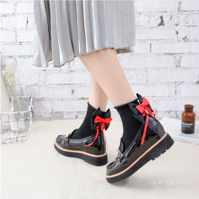 Fashionable Korean style back bow fashion cotton socks spring and summer silver onion handmade Japanese style pile thin mid-length socks autumn and winter