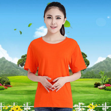 批发工作服t恤夏季纯色C全棉纯棉圆领短袖印字广告衫服务员