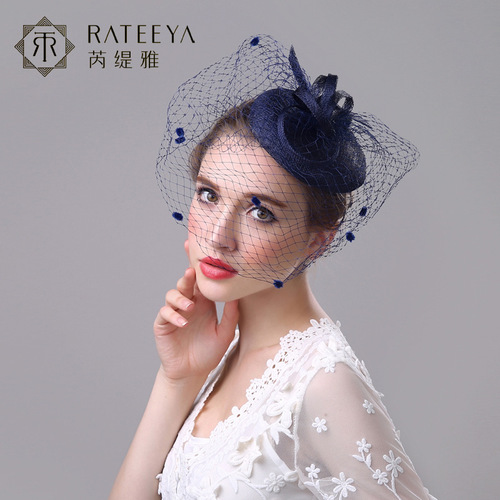 European and American wedding bridal hats, elegant linen large mesh retro hats, flower banquet hair accessories, factory direct supply and wholesale