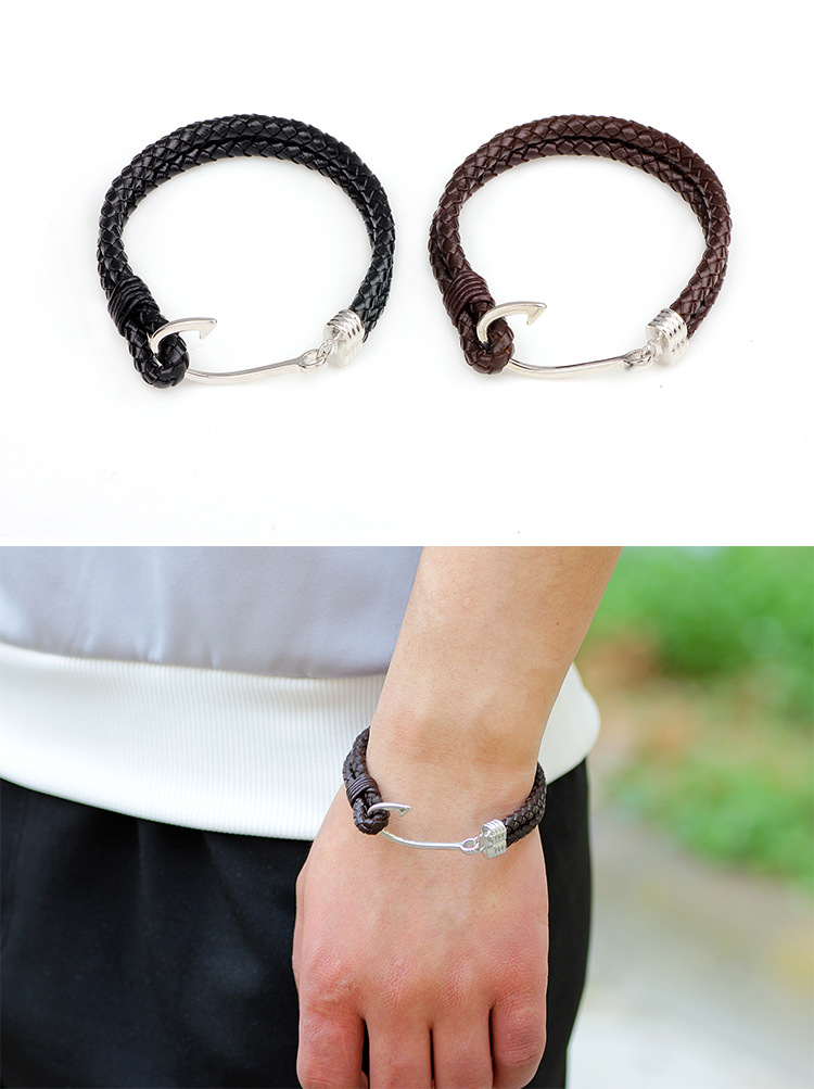 Fashion New Woven Bracelet Hook Double Leather Jewelry Wholesale display picture 3