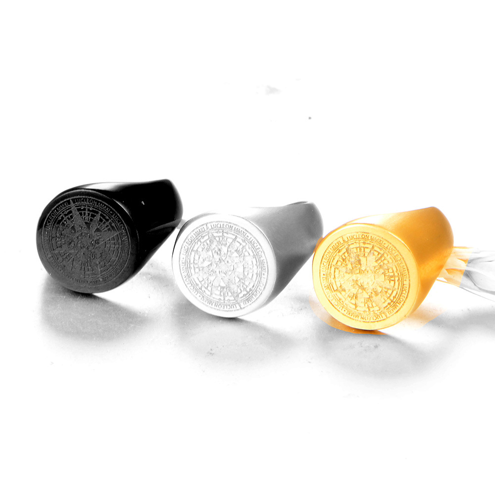 Men'S Gender Retro Compass Titanium Steel Plating 18K Gold Plated Rhodium Plated Men'S Rings Men Signet Rings