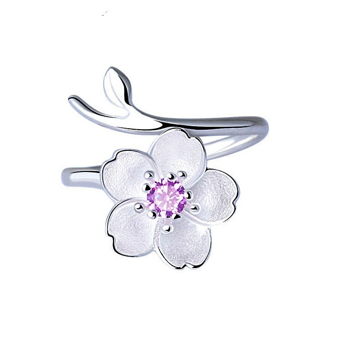 One size gemstone ring, accessory, silver 925 sample, flowered, 925 sample silver, wholesale