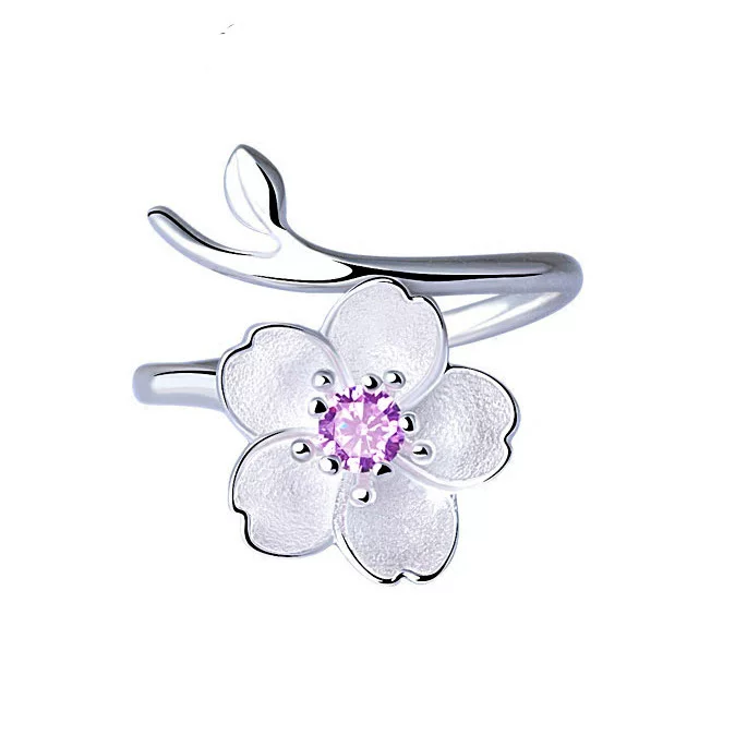 One size gemstone ring, accessory, silver 925 sample, flowered, 925 sample silver, wholesale