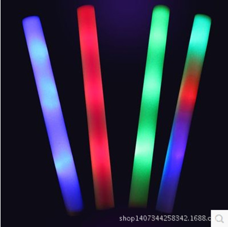 演唱会酒吧海绵荧光棒批发定制LOGO七彩发光海绵棒LED发光泡沫棒|ms