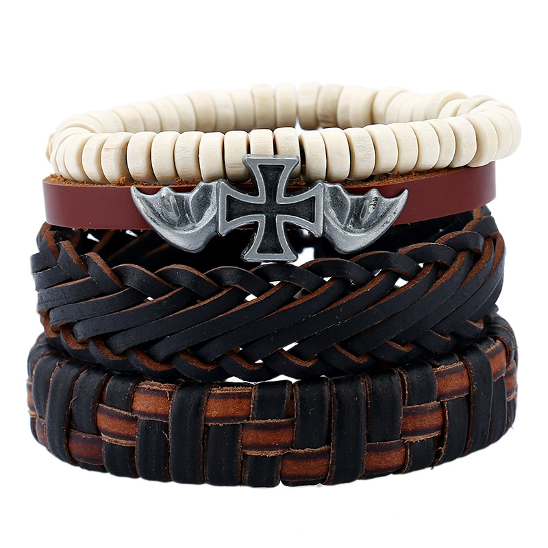 Hot Style Europäischer Und Amerikanischer Außenhandel Rindsleder Anzug Herren Armband Armband Armband Retro Gewebtes Leder Armband display picture 5