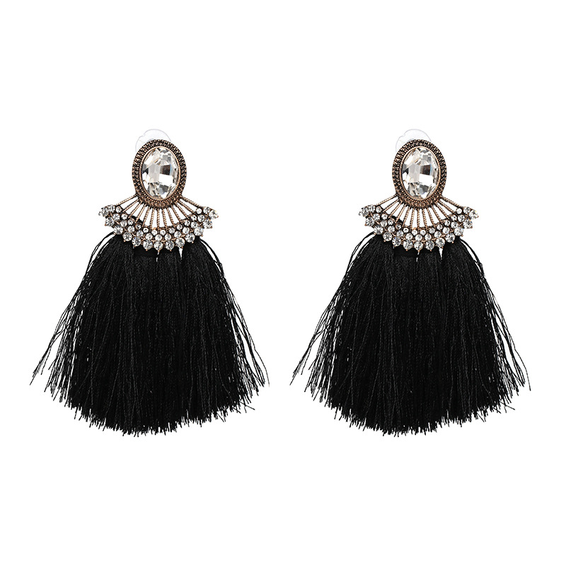 Women Studs Tassel Inlaid Glass Diamond High-end Personality Popular Earrings display picture 5