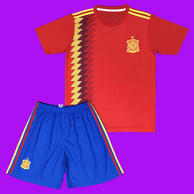 西班牙球衣_2018西班牙主场套装成人红色足球