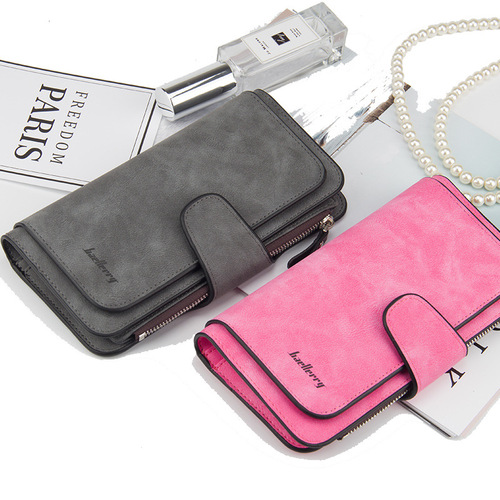 baellerry new buckle women's Korean style wallet three-fold multi-card slot wallet frosted two-color fabric women