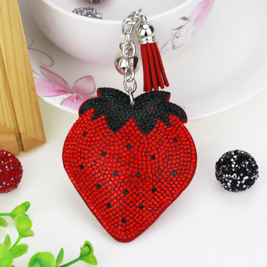 35g Weight Keychain Classification 1 Piece Quantity Daily Occasion Flannel Material Fruit, Strawberry Pattern Women's Gender Diamond Design Glam, Cute Style 1 Piece Glam Cute Fruit Strawberry Flannel Diamond Women's Keychain 2