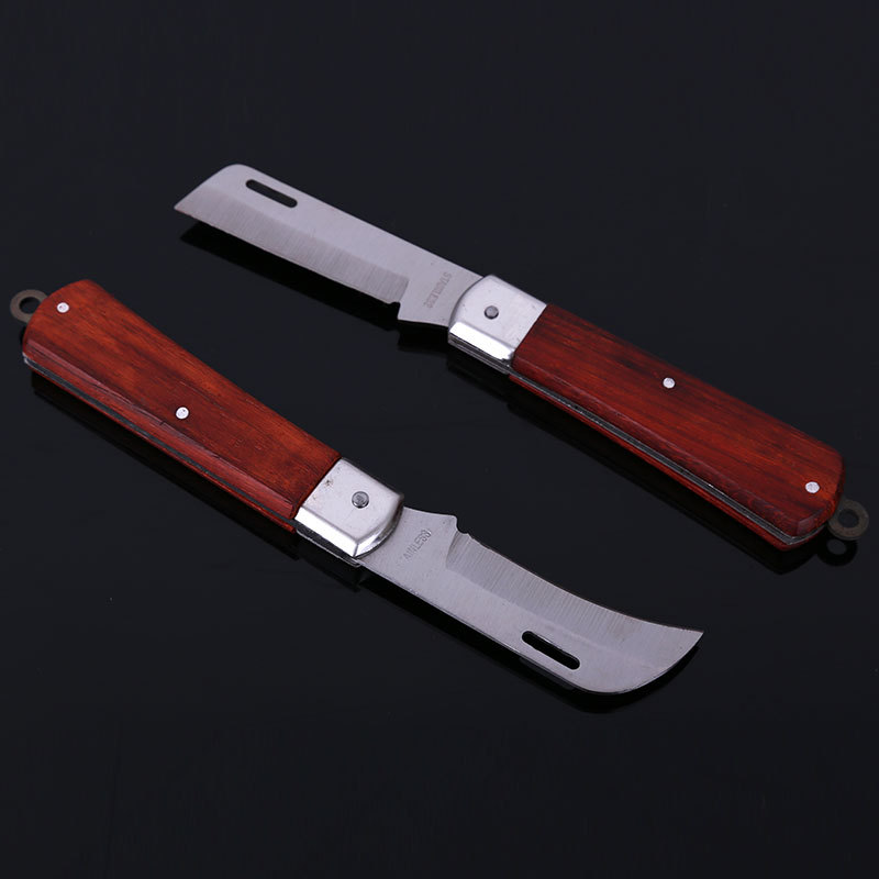 Folding electrician's knife insulated manganese steel multifunctional curved blade wire stripping wooden handle electrician's knife electrician