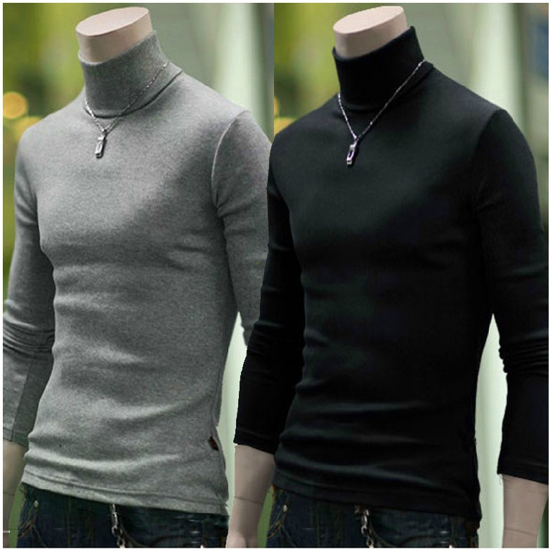 Spring and autumn men's high neck long sleeve T-shirt solid color bottoming shirt men's slim elastic Pullover Sweater